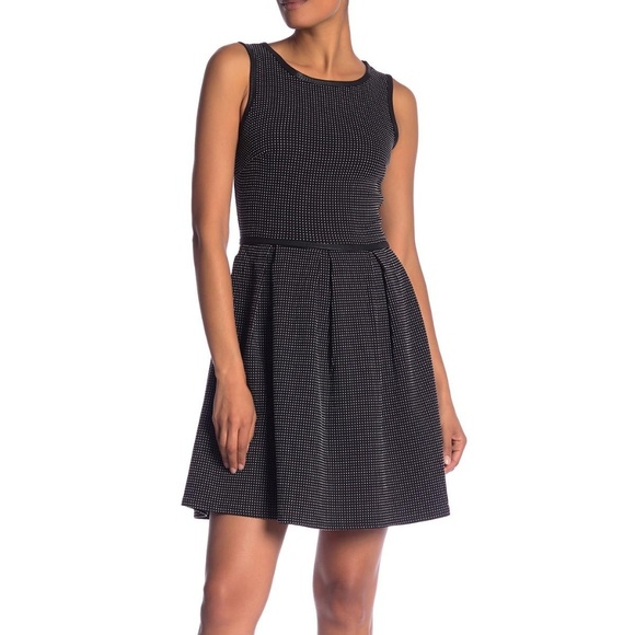 Max Studio Pin Dot Pleated Fit-and-Flare Dress - Picture 1 of 8